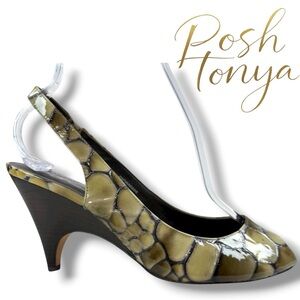 Donald J Pliner Papina Croc Embossed Patent Leather Slingback Heels Size 7.5